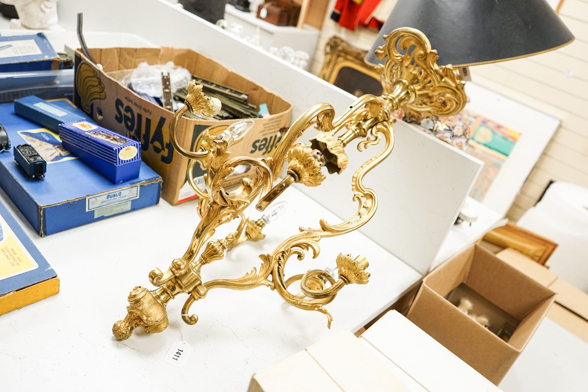 A rococo revival ormolu seven light chandelier 82cms